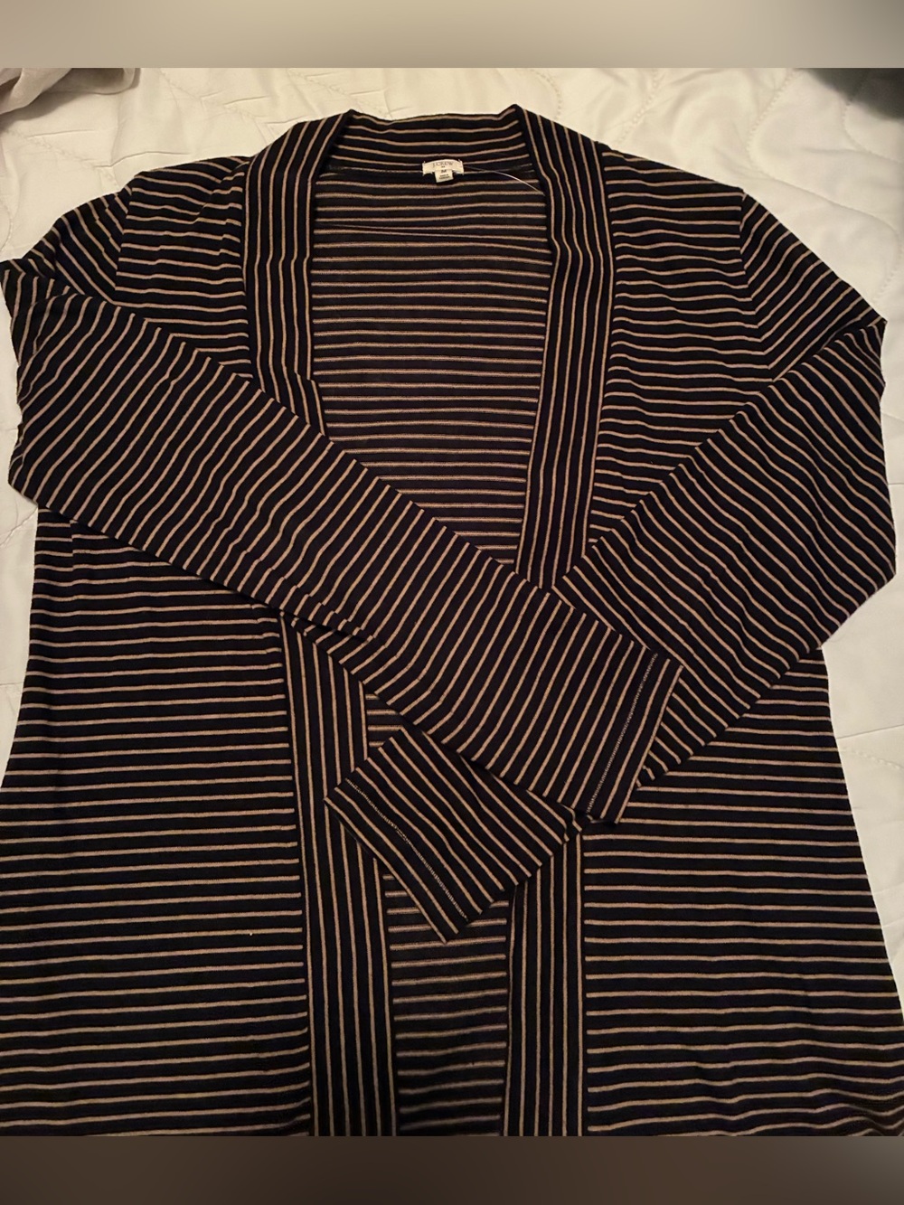 J.Crew Factory Black & Camel Stripe Open-front Cotton-blend Cardigan